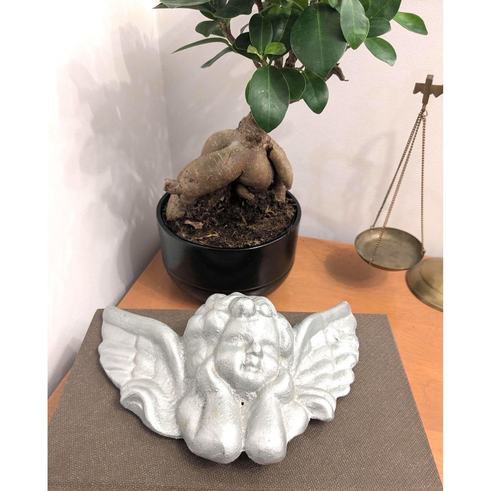 Vintage Cherub Bust – Romantic Angel Sculpture – Silver Patina‎ Putti Statue